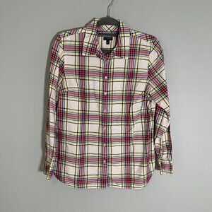 Talbots windowpane plaid fall colors collared button down long sleeve shirt